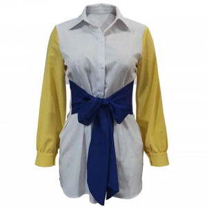 Denimland Yellow White Blue Button Up Tunic Shirt Dress